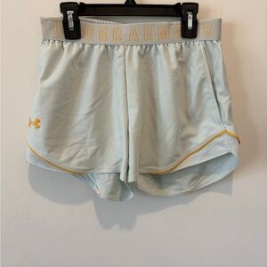 Under Armour Light Blue Athletic Shorts with Yellow Trim